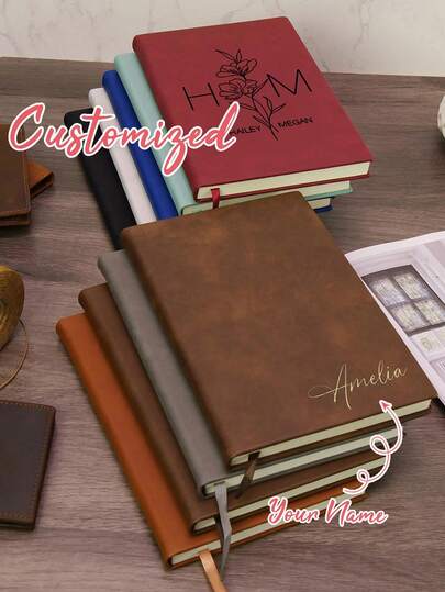 1pc Personalized Name Notebook, Pink Custom Notebook, A5 Size, Customizable Name/Logo/Text/Image, 200 Pages, Double-Sided Writing, With Divider Pages, Cute Leather Notebook, Suitable For Work, Business, Study, Meeting, Travel, Compact And Portable, Back To School Essential