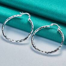 925 Sterling Silver Plated 40mm Checkered Earrings, Fashion Jewelry For Women, Engagement, Wedding, Party - Silver - View 3