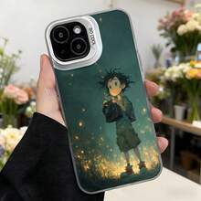 Cubierta de telefono con borde negro y diseño de personaje animado en tonos verdes con estrellas brillantes y texto CASETTO para uso diario y ocasiones especiales Aplicable a los teléfonos de la serie Apple y Galaxy - Blanco - Ver 7