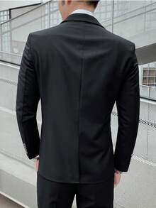男士休闲商务西装外套，简约双排扣夹克 - 黑色 - 查看 2