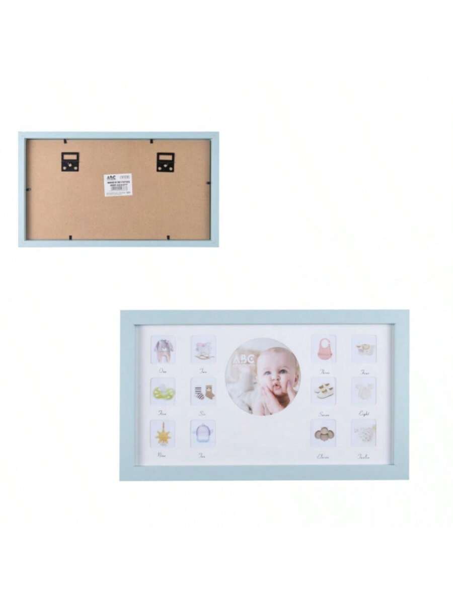 Marco de fotos para bebé, cartulina azul, marco azul, 13 agujeros, 18 x 33 cm