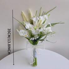 新娘伴娘捧花，白色马蹄莲人造花，新娘手捧花，适用于婚礼教堂仪式、家居装饰、婚礼拍照道具、单身派对、迎婴派对装饰、情人节配饰 - 白色B - 查看 10