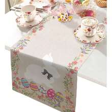 Camino de mesa de Pascua, floral azul y rosa, estilo rústico, primavera - Multicolor - Ver 8