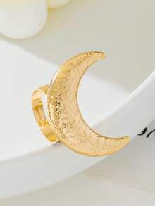 1pc Fashionable Crescent Moon Metal Design Ring, Cute Curved Moon, Versatile For Daily Wear, Festivals, Star & Moon Jewelry Series, Personalized, European & American Style, Hip-Hop Street Vibe Accessory, Simple Yet Elegant Gift - Yellow Gold - View 2
