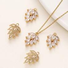 5pcs Copper Zirconia Stone Leaf Pendant Charms, DIY Necklace Earring Tassel Jewelry Accessories