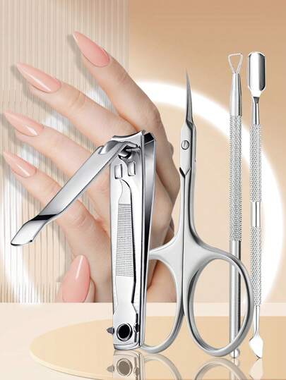 ANDVICTORY 4pcs Nail Clipper Scissors Set, Extremely Sharp Blades, With Callus Remover And Stainless Steel Cutter, Suitable For Pedicure, Manicure And Fingernails