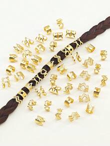 50pcs Bohemian Style Mini Dreadlock Beads Vintage Hollow Metal Hair Accessories Hair Clips Hair Ties Braids Decorations, Claw Clips, Hair Slide, Hair Barrettes - Gold - View 5