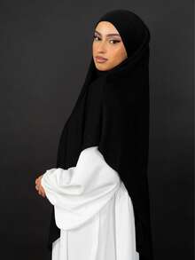 1 szt. Muzułmańska chusta na głowę Khimar dla kobiet, w jednolitym kolorze, w klasycznym, prostym stylu, wykonana z miękkiej, oddychającej tkaniny modalnej, odpowiednia do codziennej modlitwy, spotkań i nabożeństw - Czarne - Zobacz 3