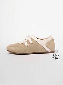 2025 Spring Retro Red Versatile Hook And Loop Mary Jane Shoes, Women Casual Round Toe Flat Leather Shoes,Ballet Flats - Apricot - View 9