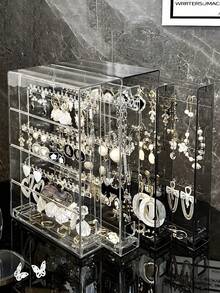 (2-7 Daysmust Arrive)1Pc Acrylic Jewelry Display Box, Jewelry Organizer, Jewlery Storage Oraganizer, Clear Jewelry Box, Jewelry Holder, Earring Holder, Ring Box, Necklace Holder, Ring Holder, Earring Necklace Bracelet Organizer, Bracelet Holder, Jewelry Tray, Jewelry Dish, Jewelry Display, Multi-Function Hanging Storage For Necklaces, Bracelets, Earrings, Rings, Watches, Dust-Proof Storage Case For Bedroom Vanity, Jewellery Box, Pouch, Makeup Brush Holder, Brush Holder, Perfume Organiser, Storage Container, Vanity Accerories, Travel Jewelry Case, Pouch Bag, Suitable For Home Jewelry Storage Necessity For Women Storage Organizer Gift Travel Valentine's Day Halloween/Christmas Gifts, Back-To-School Season, Wedding Items, Gifts For Women, Room Decor, Gift Box, Bedroom Decor - 彩色 - 查看 2