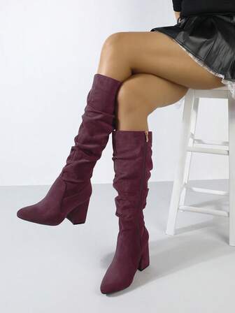 Timesize Burgunderrote Overknee-Stiefel, Cowboystiefel, Plateaustiefel, Damenhochzeitschuhe, Winterstiefel, Damenstiefel, Stiefel mit Plateauabsatz, Super High Heel Lange Stiefel, zufällig gefältelt