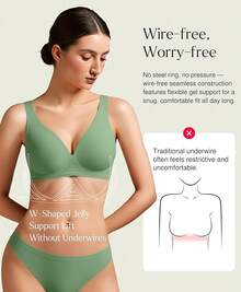 Popilush Wireless Bras Women Seamless No Underwire Push Up Bra Supportive Deep V Bralette Everyday Comfortable T-Shirt Bra - 綠色 - 查看 2