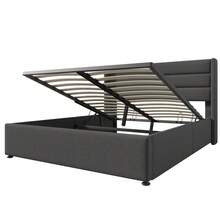 Storage Bed, Upholstered Bed, Hydraulic Double Bed 140x200cm, Wooden Slatted Base, Bed With Metal Slatted Base, Linen, Grey - Grey - View 8