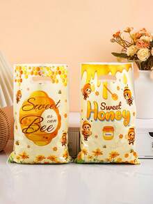 10/25/50pcs Cartoon Bee Pattern Gift Bags, Plastic Cellophane Gift Bags With Handles, Bee Themed Gift Bags, Bee Themed Party Decorations, Spring Party Decorations, Birthday Party Supplies, Wedding Supplies, Bridal Shower Favors, Wedding Favors, Baby Shower Favors, Party Decorations, Party Gift Bags, Goodie Bags, Gift Packaging Supplies - Little Bee - View 2