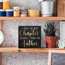 1PC Wooden Box Decorative Sign & Plaque, I Trust The Next Chapter Because I Know The Author Inspirational Quote, 5x5 Inch Wood Sign For Home Decor, Desk, Shelf, Tabletop Display, Perfect Christian Gift - Black - View 2