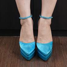 Women's 6 In Chunky Platform Heels For Women Block High Heels Ankle Buckle Sandals Pumps - Màu xanh lam - Xem 2