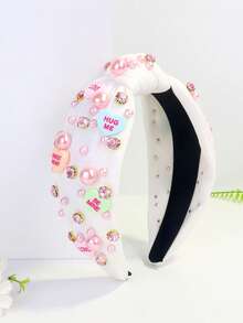 1pc Women's Valentine's Day Pink Crystal & Pearl Candy Color Sweet Heart Cute Elegant Polyester Wide Headband ,Hair Band ,Diadema ,Hair Hoop - Nhiều màu - Xem 17