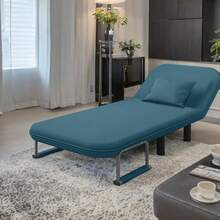 Fabulcozy Colchón/sofá cama ajustable y plegable, chaise longue multifuncional 3 en 1 para espacios reducidos, funda de lino extraíble, capacidad de carga 135 kg (azul)