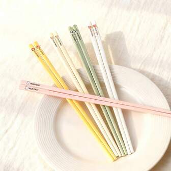 1/5 Pairs 24CM Cute Cartoon Pattern Ceramics Chinese Chopsticks, High Temperature Resistant And Reusable Sushi Food Sticks, Durable Anti Slip Chop Sticks Tableware, Dishwasher Allowable, Suitable For Student And Adult Use In Home, School, Office, Outdoor Camping, Picnic, Travel