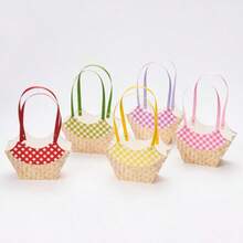 1个 - 仿柳条外观纸质花束盒 - 仿柳条盖和柳条提手 - 优雅便携的DIY礼品包装篮，适用于婚礼、生日、花艺布置 - 彩色 - 查看 9