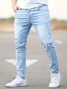 2pcs/Set Men's Casual Elastic Skinny Jeans, For All Seasons - Multicolor - View 3