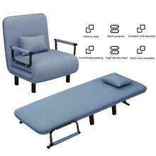 La silla cama convertible 3 en 1 puede ser utilizada en todas las cuatro estaciones, con un respaldo ajustable en cinco posiciones y soporte lumbar, junto con cuatro patas metálicas ocultas. Es adecuada como sofá cama plegable para salas de estar y oficinas en casa. - Azul - Ver 2