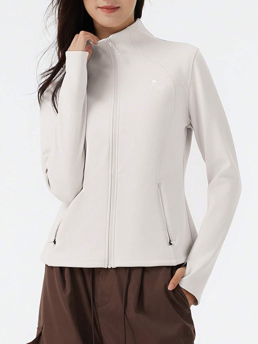 CAMEL CROWN Women's Outdoor Fleece Jacket Autumn/Winter Yoga Jacket Warm, Flattering And Slimming Hiking And Outdoor Wear Fashionable Stand Collar With Fleece Lining Sportswear