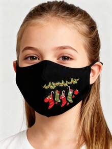 2个装儿童圣诞树和雪人图案口罩套装，可爱卡通口罩，男女童通用，弹性口罩，圣诞装饰，儿童面部配饰