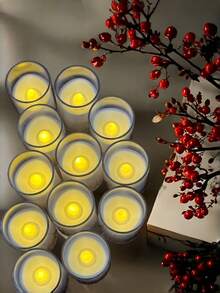 12-Pack Of Clear Acrylic Flickering Flameless Candles With Remote Control, 1.5 Inch X 2.3 Inch Cup-Shaped Candles, Battery Powered, Small LED Electronic Candles, Suitable For Room Decor And Indoor/Outdoor Christmas Decorations. - 暖白光 - 查看 6