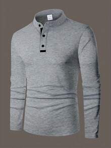 Camisa polo de hombre de estilo retro minimalista, camisa polo de manga larga con parches de unicolor, tela versátil y cómoda adecuada para el hogar, los viajes, el casual, los deportes y el uso empresarial, primavera/verano/otoño