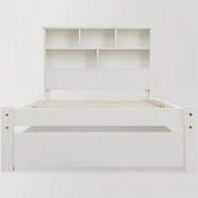 Solid Wood Double Bed With Drawers And Slatted Base, Bookcase For Teenagers And Adults, Children's Bed, 140x200cm White - White 1 - View 6