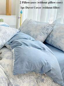 3pcs Pale Pink Printed Duvet Cover Set, Dormitory/Bedroom Bed Super Soft Quilt Cover Set, 1 Duvet Cover & 2 Pillowcases, No Filling, Machine Washable For Bedroom Decor