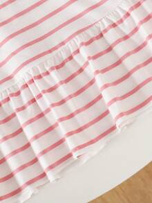 Vestido casual para niñas con cuello con bordado de corazón a rayas y volantes para el Día de San Valentín - Rosa - Ver 4