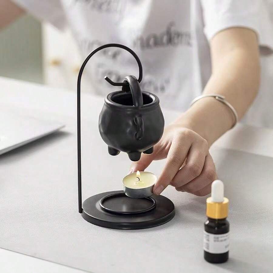 Juego de portavelas de cerámica para aromaterapia, decoración de mesa de cocina y comedor para el hogar - Negro - Ver 1