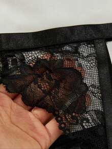 weiweihu Plus Size Ladies Black Lace Sexy Three-Point Underwear Set (Including Garter Belt),Plus Size Sexy Underwear Set Garter Belt Hollow Three-Point Slimming One-Piece Full Body Tight-Fitting Plus Size Sexy Underwear Suitable For Plus Size Ladies,Curve Lingerie,Plus Size Lingerie,Lingerie For Women Plus Size,Christmas Lingerie Plus Size,Lencería Para Mujer,Christmas Gifts - màu đen - Xem 4