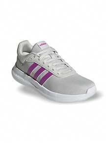 Adidas Lite Racer 女士休闲鞋，轻便缓震，透气舒适，厚底设计，亲肤透气网眼鞋面，适合日常健身、通勤、下班后休闲旅行、约会等场合，紫色 JR8537 - 淺灰色/紫色 - 查看 2