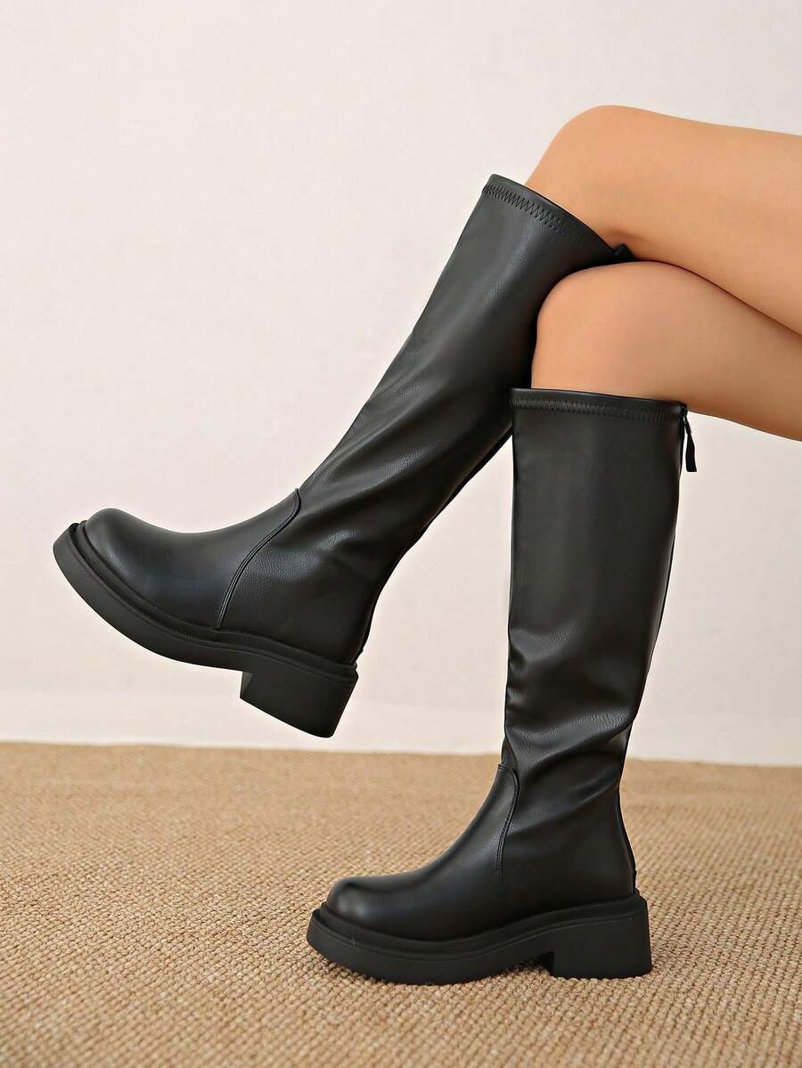 2025 Spring/Autumn New Tall Shaft Riding Boots For Women, Over-The-Knee, Inner Heightening, Slim Fit Tall Boots - Black - View 1