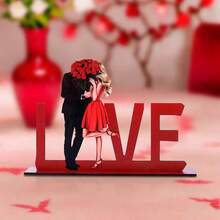 1 buc. Semn clasic din lemn pentru dragoste cu trandafiri, design pentru cupluri - Decor romantic de masă pentru Ziua Îndrăgostiților, decor multifuncțional din lemn pentru casă, cadou ideal pentru cupluri și aniversări - Multicolor - Vizualizare 2