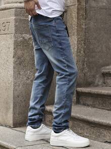 Men's Light Wash Loose Fit Wide Leg Jeans, Long Versatile Streetwear Y2K Style Denim Pants, Suitable Gift For Boyfriend Or Husband - Blue - View 9