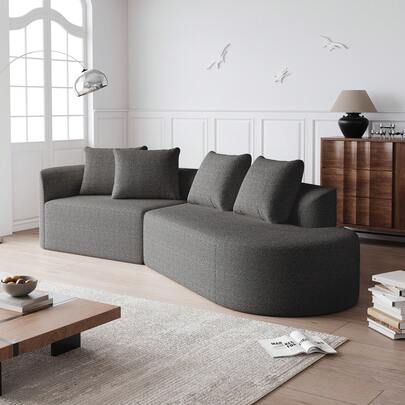 Chenille Sofa: Modern, Upholstered, Oversized Corner Sofa, 4-Seater, Extra Deep And Wide Seat, Curved Cloud-Like Sofa With 4 Decorative Cushions, Freely Combinable Sofa For Living Room And Bedroom
