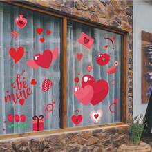 9pcs Valentine's Day Window Stickers, Large Heart Shaped Window Decals For Valentine's Day Party Supplies, Wedding Anniversary Accessories