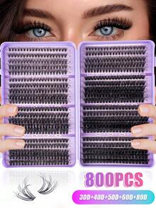 800/540/280pcs D-Curl Fluffy False Eyelashes Set, Includes Beginner Eyelash Tutorial, Thick 3D Segmented False Lashes With Glue, Sealer, Tweezers, Enlarges Eyes, Lightweight & Reusable, High-Volume Individual Lashes, Soft & Natural Mixed Lashes, Creates 3D Volumized Eye Makeup, Suitable For DIY At Home, Travel, Daily Commute, Parties, Weddings, Bridal - màu đen - Xem 12