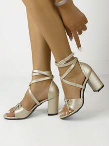 Timesize 水钻蝴蝶结女士凉鞋，香槟色高跟凉鞋，正式工作鞋，婚鞋，女士礼服鞋，办公鞋，夏季低跟凉鞋，新品上市 - 香檳色 - 查看 4