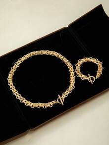 1条项链/1条手链/1套简约时尚金属粗链OT扣独特女士首饰项链、手链和首饰套装，适合日常佩戴、休闲、派对、送礼