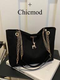 תיק כתף אופנתי עם קישוטי פוליאסטר בצורת איילים, קיבולת גדולה וסגירת רוכסן, מתאים לשימוש יומיומי לנשים. מתאים לקניות, ארנקים, נשים צעירות, סטודנטיות, עובדות חדשות, עובדות צווארון לבן. מתאים מאוד למשרד, מכללה, עבודה, עסקים, נסיעות, פעילויות חוץ, טיולים וטיולים.