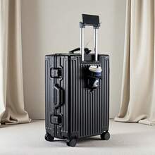 Luggage Set 20/24 Aluminum Frame Luggage Set With Cup Holder & Charge TSA Lock,Hardshell Zipperless Design Carry On And Checked Luggage Unisex (Model A – Black 20inch) - 黑色 - 查看 11