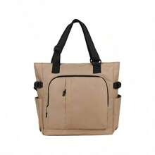 Tote Bag Mujer, Bolsas para Mujer con Cierre, Bolso de Lona Multibolsillos con Cremallera, Bolsa de Mujer de Gran Capacidad Adecuada para Viajes Compras Trabajo - Caquí - Ver 2