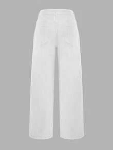 Jeans de mujer de unicolor con bolsillo, cremallera y botón