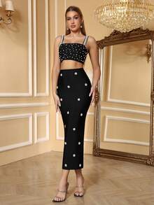 Vestido de mujer Love Aing, sexy, elegante y glamoroso, hecho a mano con cuentas para fiestas, vestido de lujo de dos piezas con escote palabra de honor y perlas brillantes, vestido de cóctel elegante, vestido de fiesta de graduación semi-formal, vestido para invitada de boda. Adecuado para fiestas, banquetes, Año Nuevo, citas, despedidas de soltero/soltera, reuniones, bailes de graduación, ceremonias de graduación, temporada de bodas, vuelta al cole, fiestas de cumpleaños, Nochevieja y vestidos de noche formales. - Negro - Ver 6