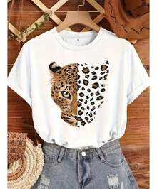 Camiseta Feminina Verão Casual Fashion Estampa Onça Pintada - Branco - Visão 2